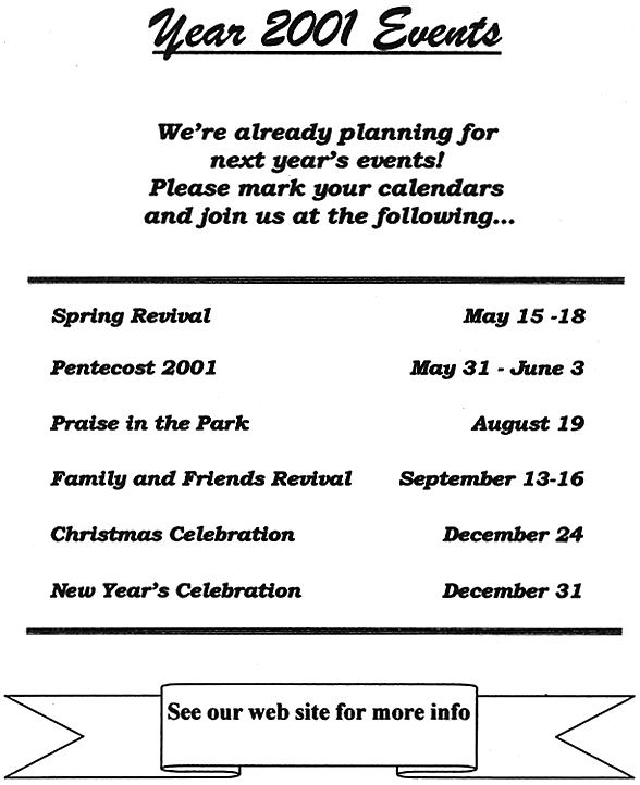 Year 2001 Events for Greater Works Ministries