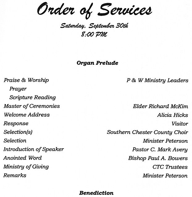 more order of services Greater Works Ministries