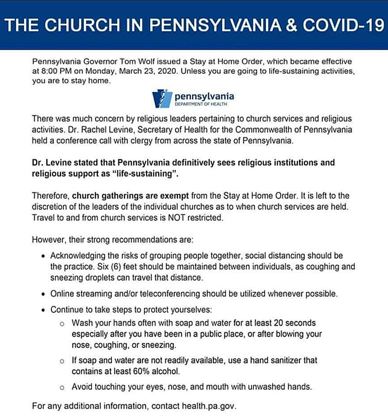 PA Governor COVID-19 order